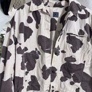 Utility Jacket in Cream & Black Cow Print